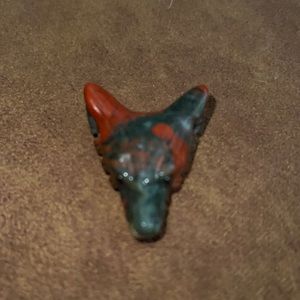 Handcarved Jasper Bloodstone Gemstone Wolf Head Necklace Pendant